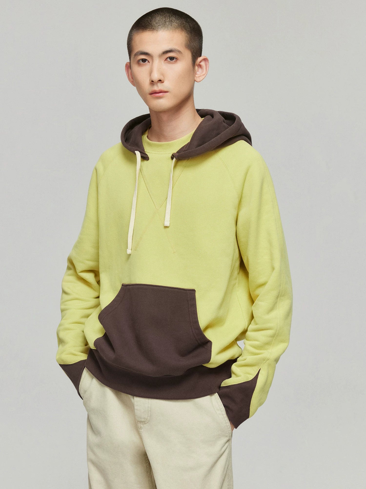 Lime and Brown Colorblock Hoodie