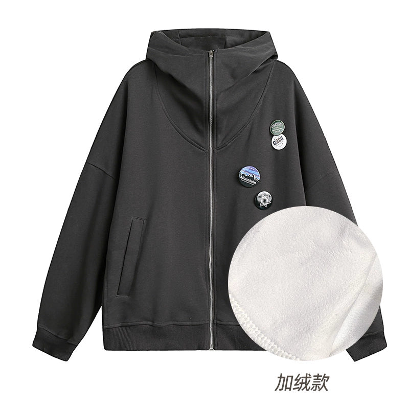 Manteau gris à capuche zippé