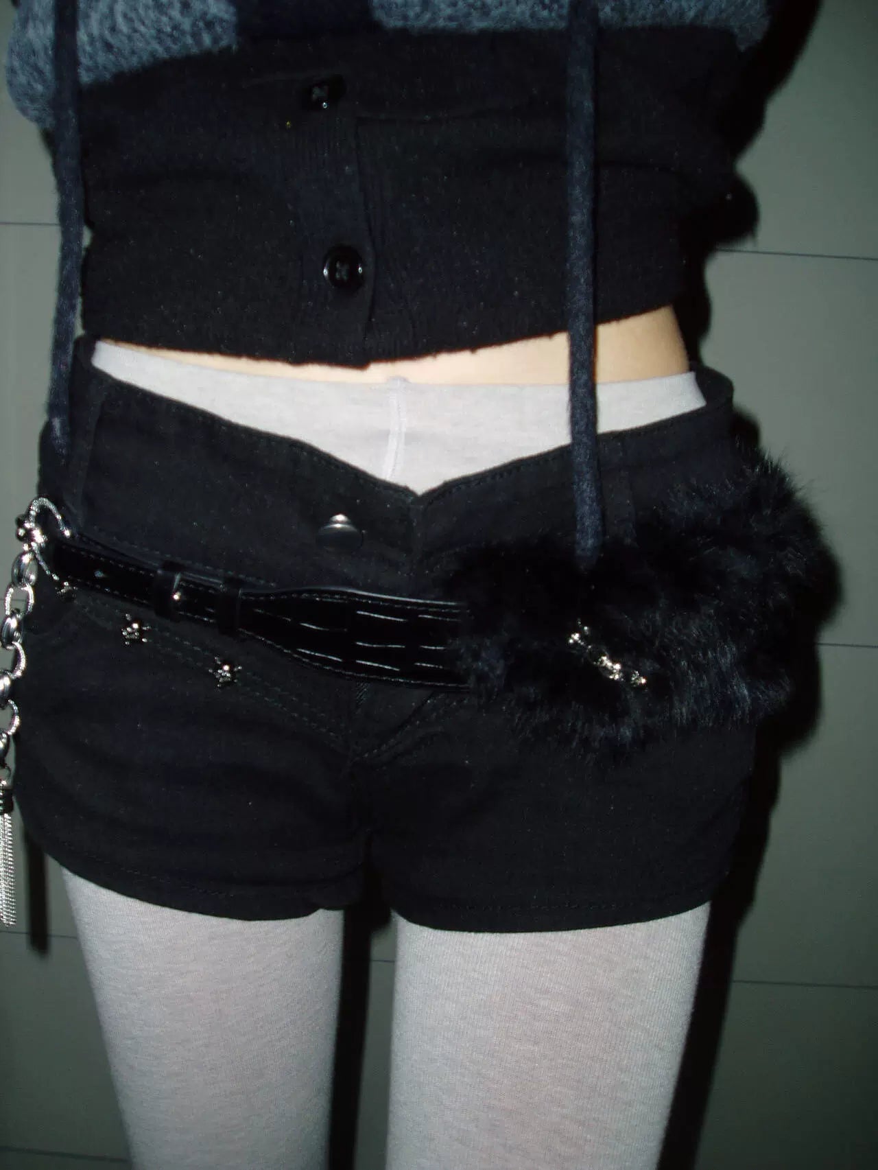 Black Rabbit Fur Crocodile Pattern Chain Belt