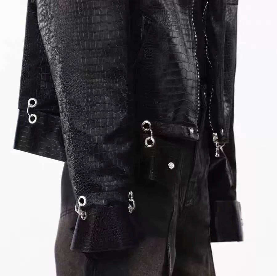 Obsidian Viper Gloss-Croc Moto Jacket