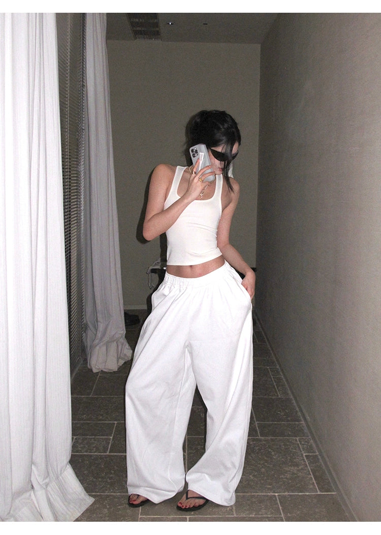 White Cotton Wide Leg Pants