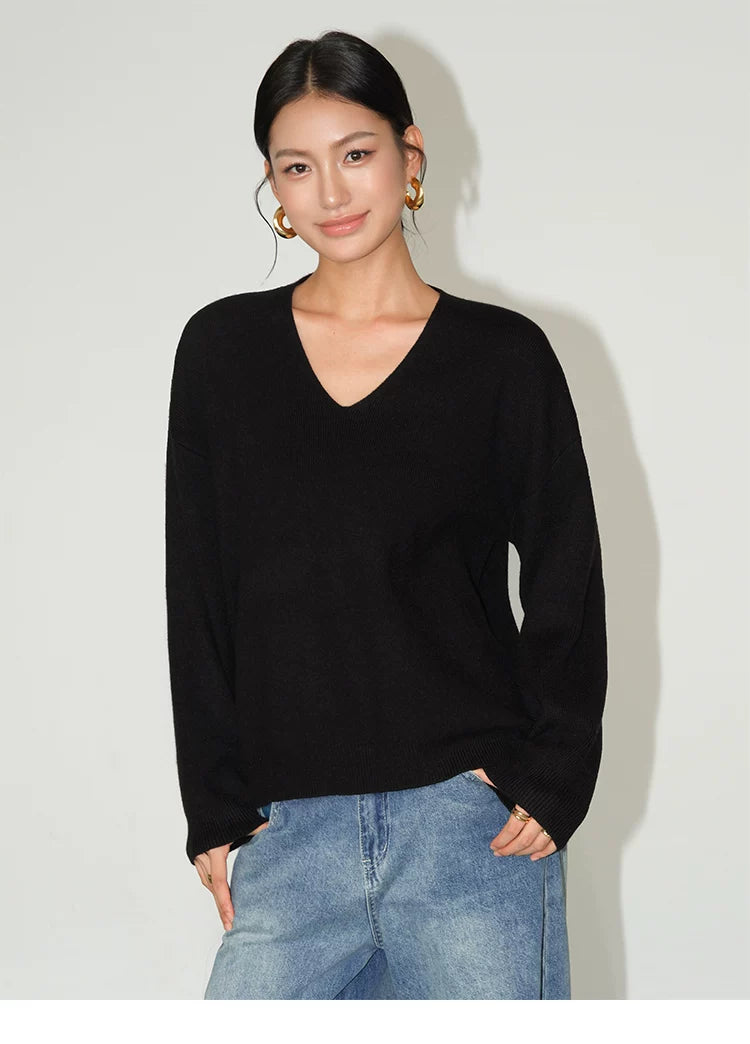 Cozy Line V‑Neck Relaxed Knit Sweater