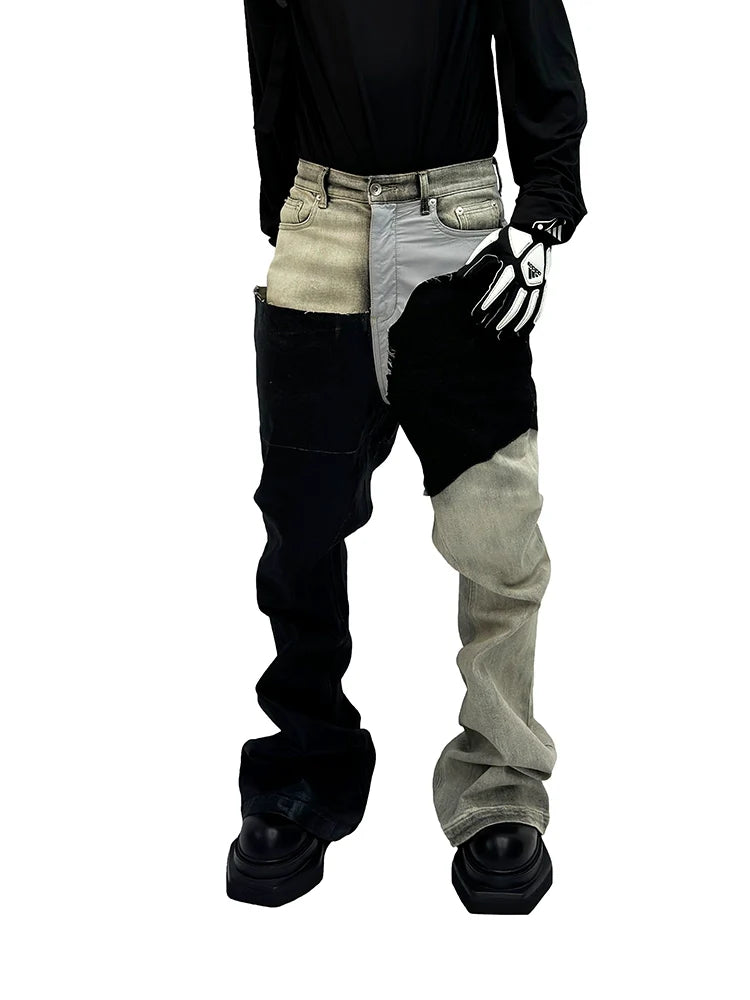 Monochrome Patchwork Wide Jeans