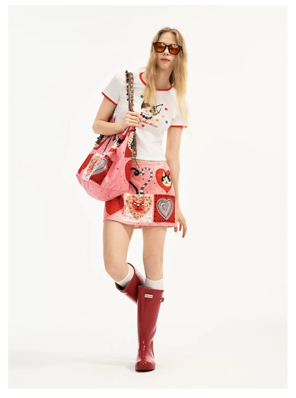 Candy Hearts Kitty Patchwork Mini Skirt