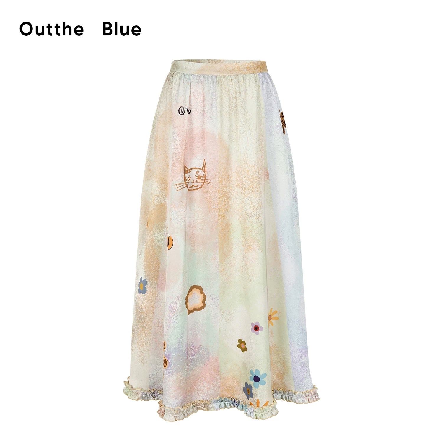 Pastel Meadow Kitty Garden Maxi Skirt