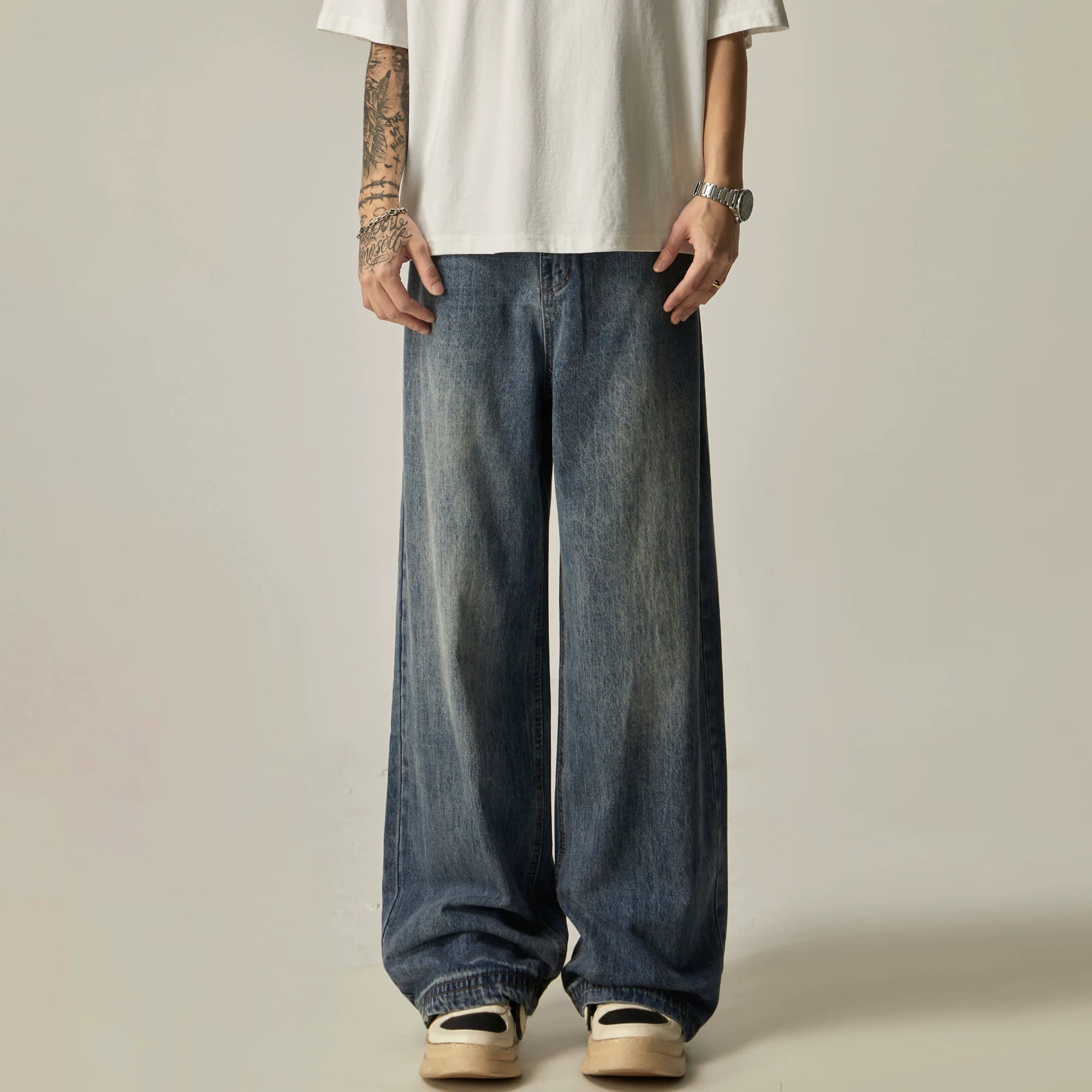 Vintage Wash Straight-Leg Jeans - Vintage Blue Variant