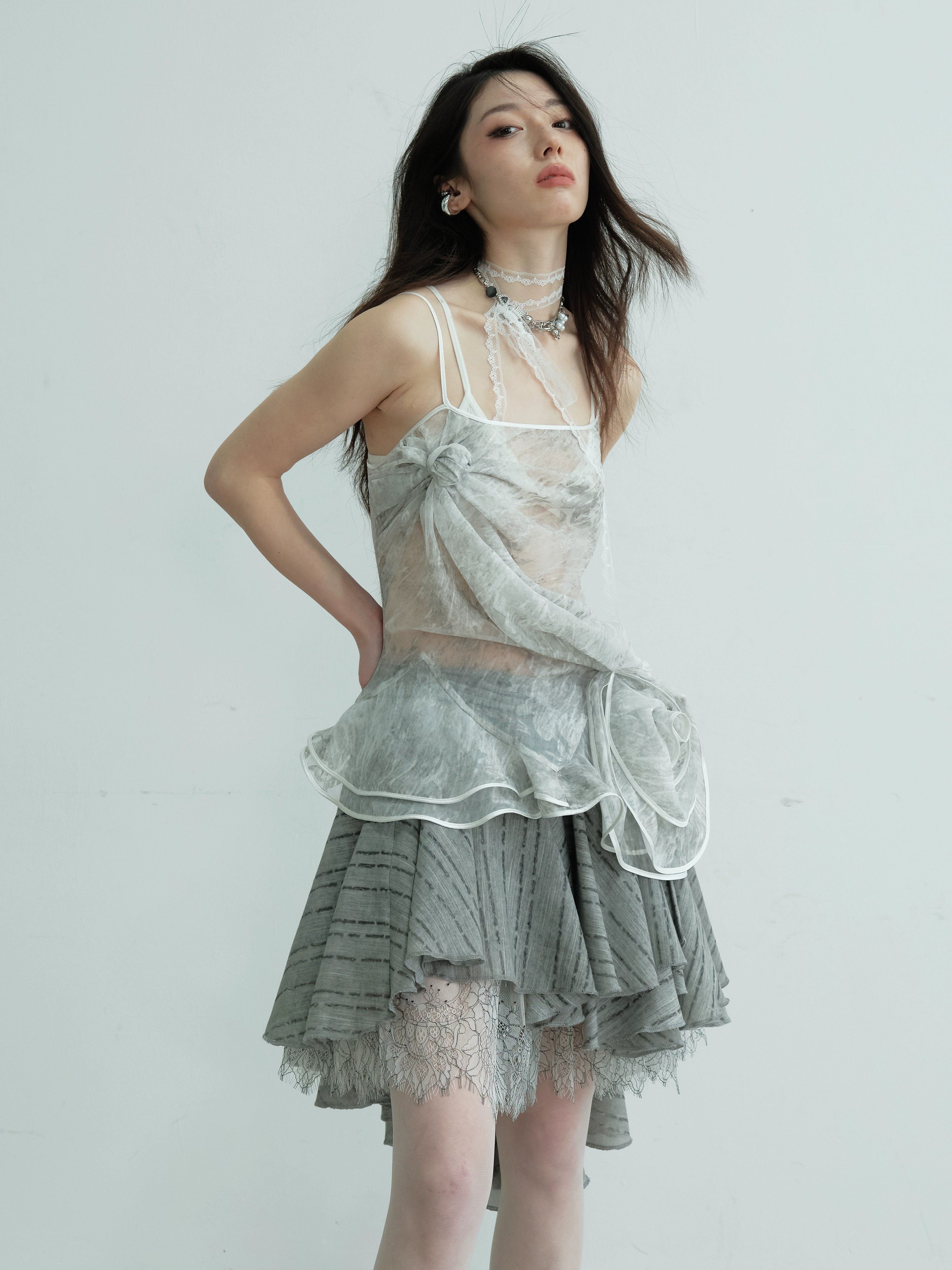 Silver Metallic Ruched Slip Tank Top