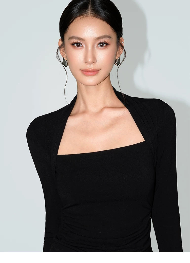 Frame-Line Square Neck Long Sleeve Top