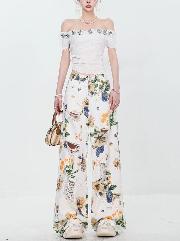 Breezy Bloom Delessed Wide Bein Jeans