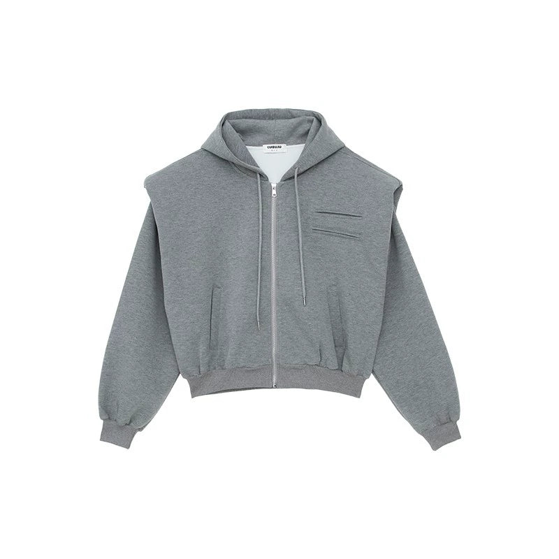 Shoulder-Padded Hoodie Jacket with Straight-Leg Pants Two-Piece Set