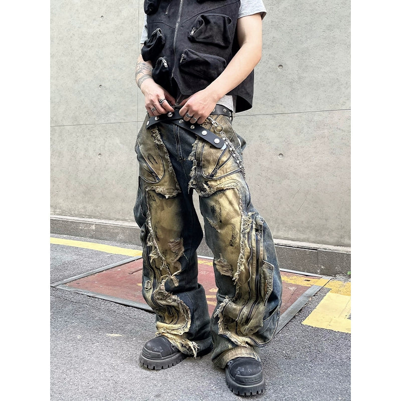 Grunge Destroyed Zipper Jeans