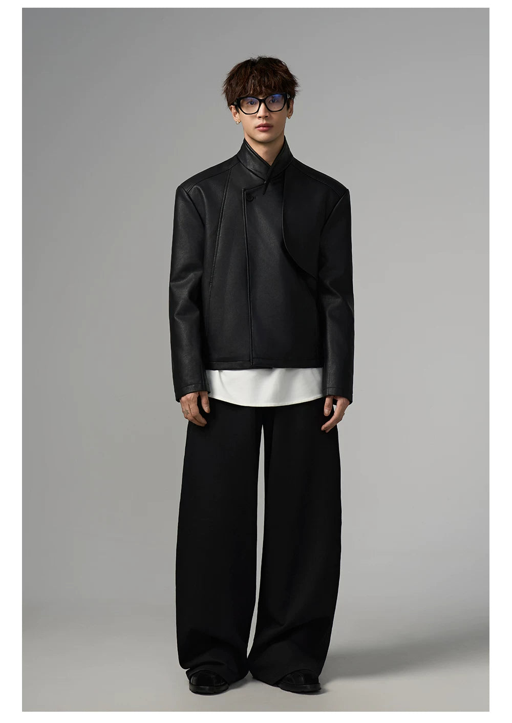 Obsidian Wave Asymmetric Leather Jacket