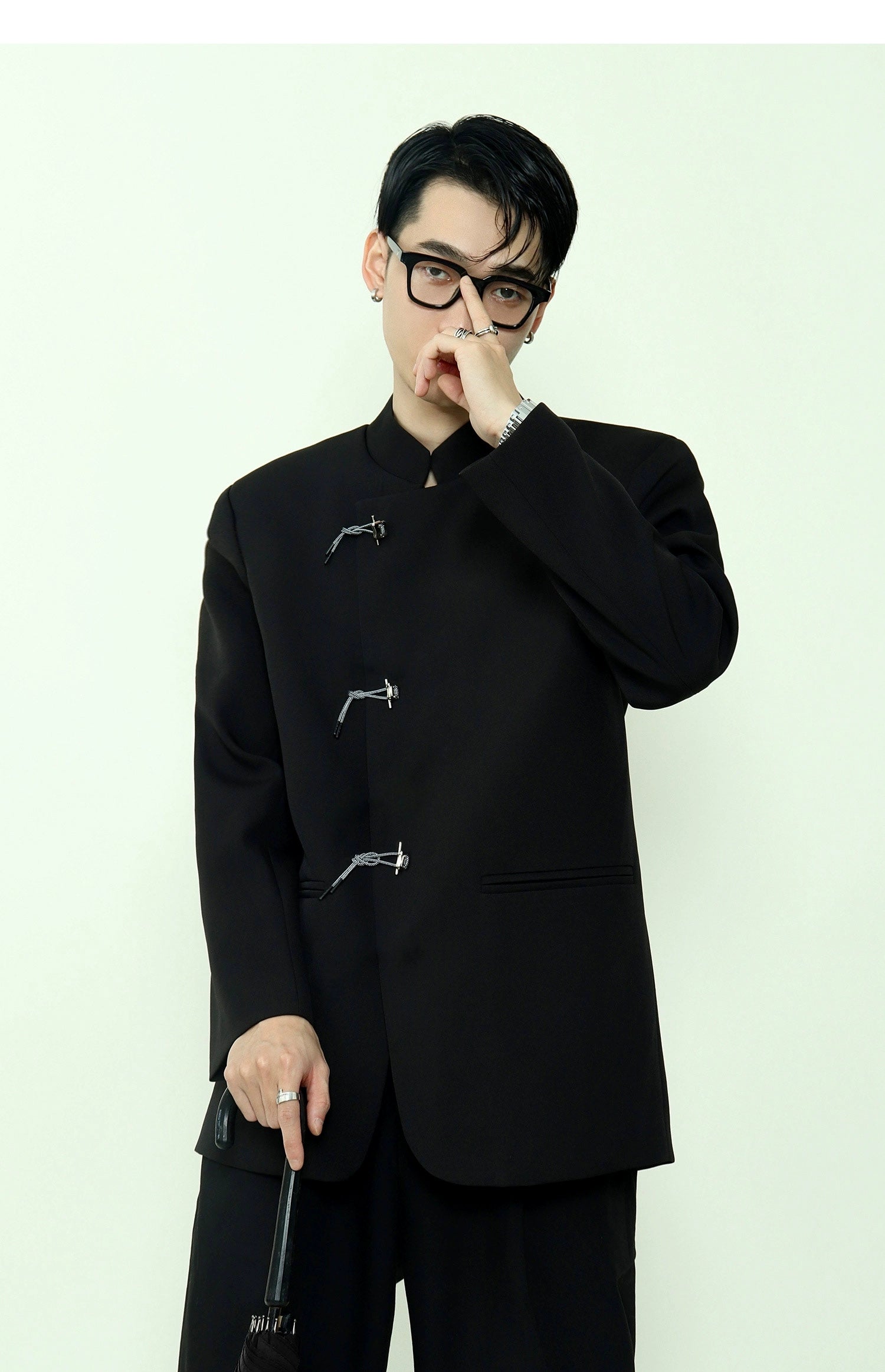 Mandarin Collar Toggle Black Blazer