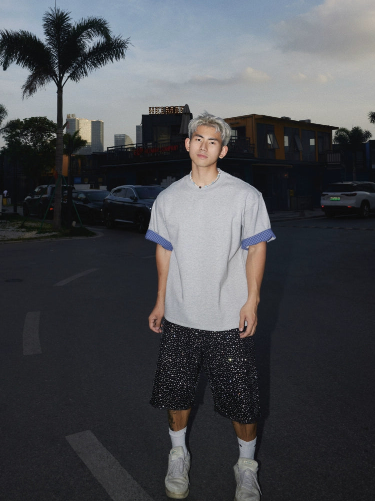 Tee with Plaid Cuffs