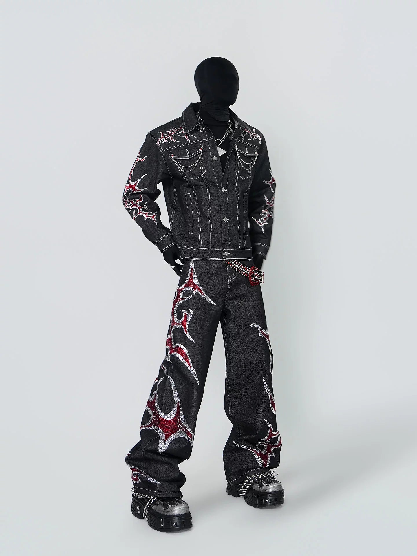 Obsidian Inferno Chain-Trim Denim Jacket