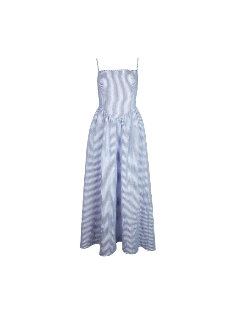 Blue and White Striped Spaghetti Strap Dress