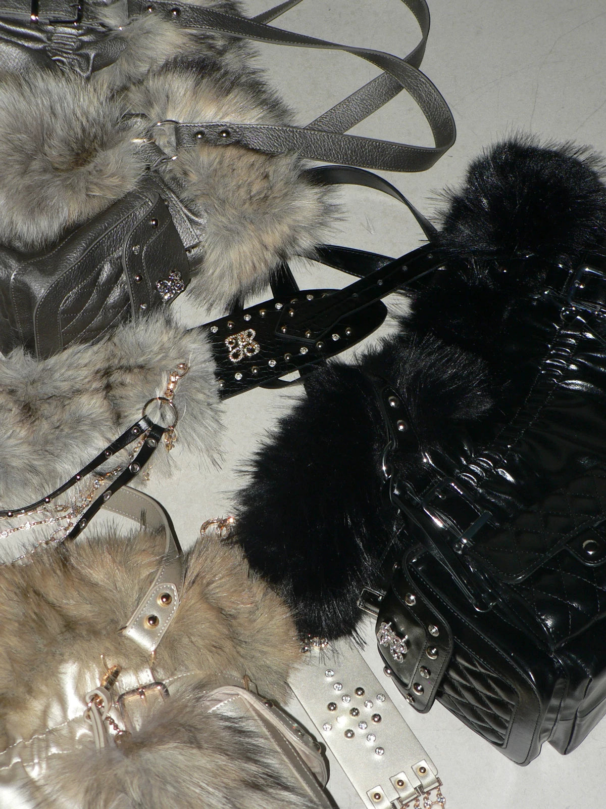 Golden Purr Luxe Faux‑Fur Charm Tote