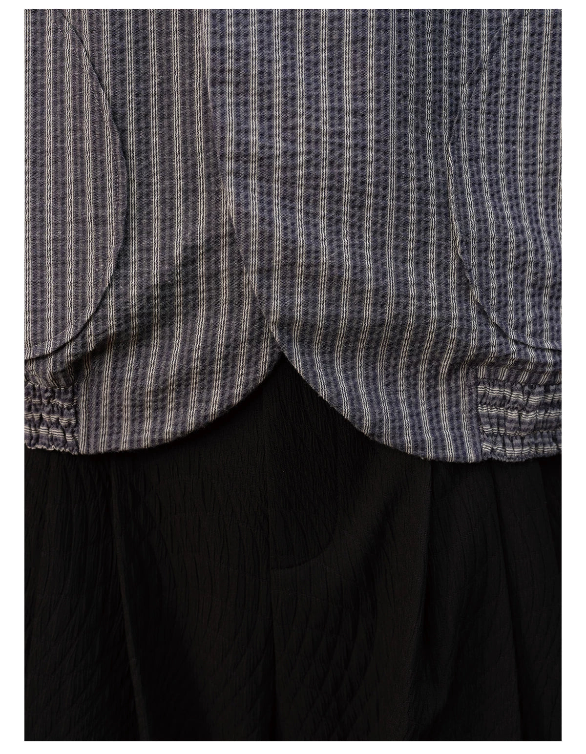Vertical-Stripe Short-Sleeve Shirt with Curved Hem