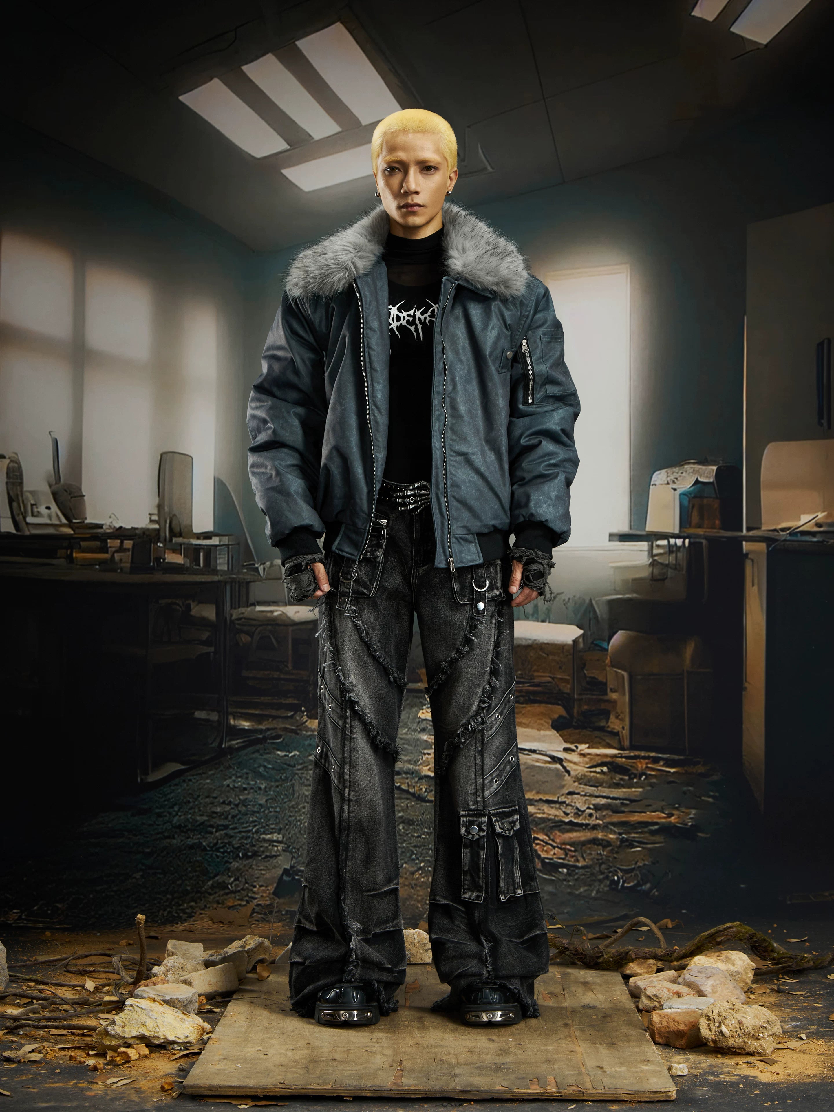 Ruinforge Shredded Cargo Flare Jeans