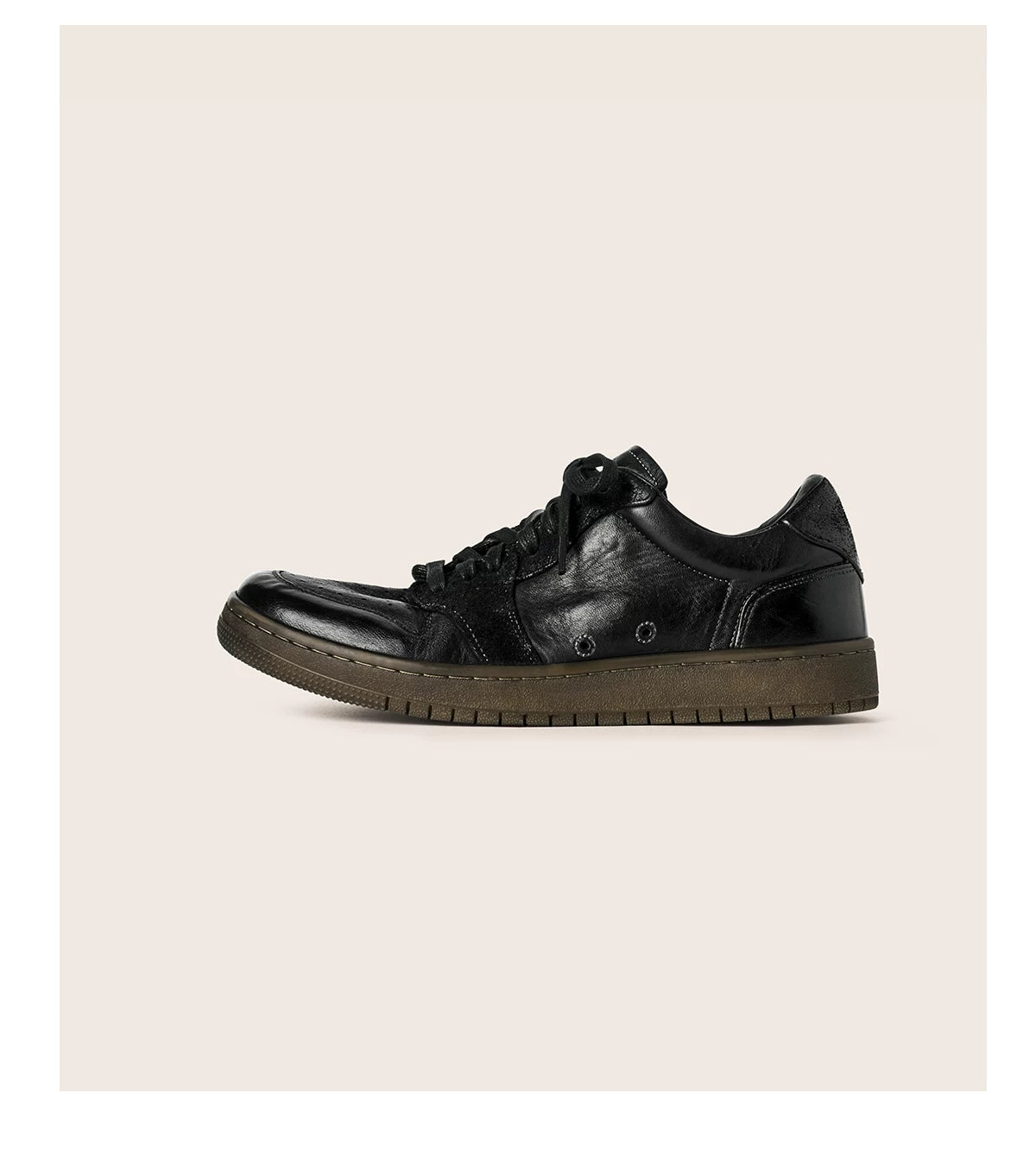 Vintage Black Leather Low-Top Sneakers