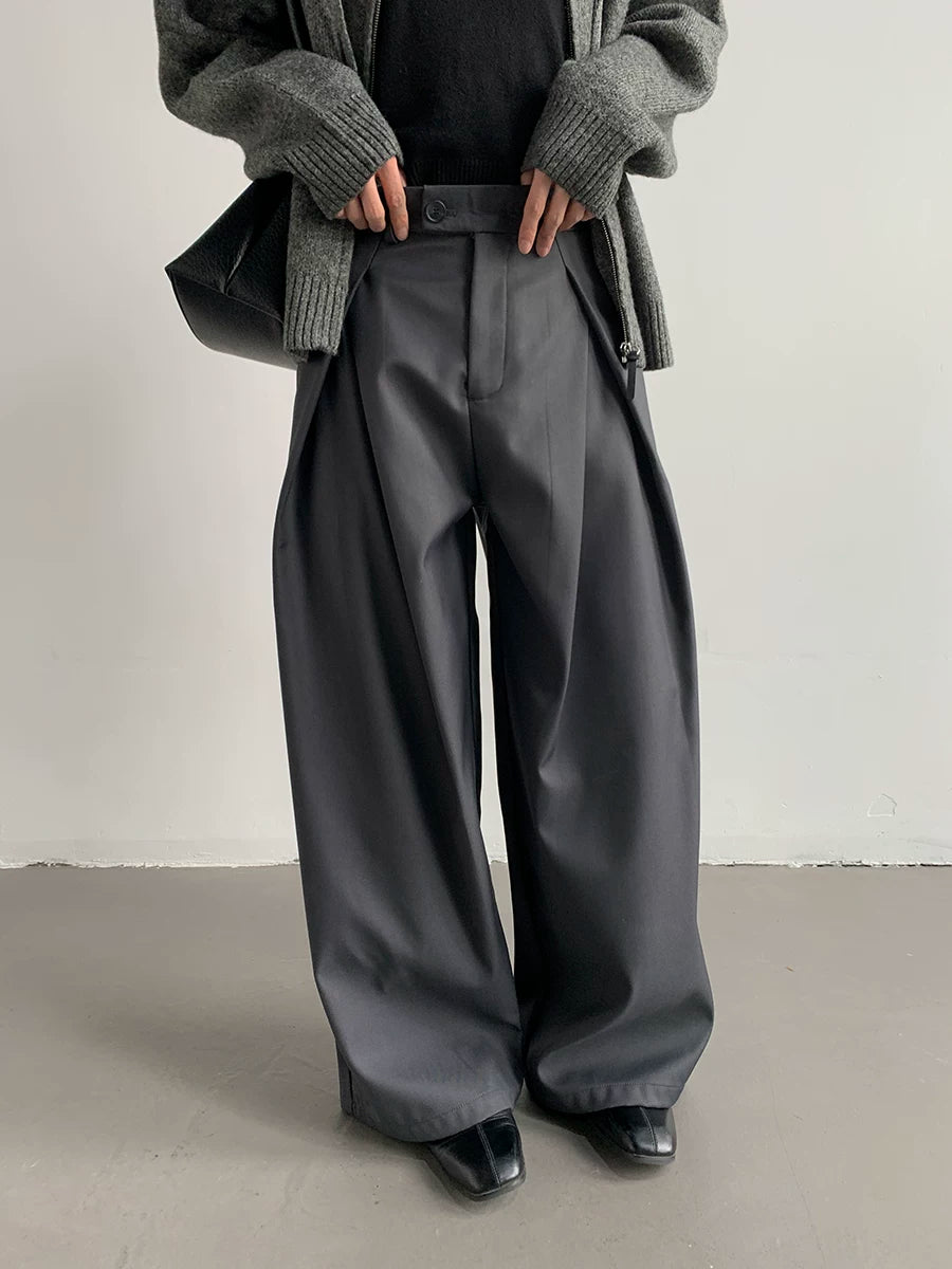 Pleated Wide-Leg Draped Trousers