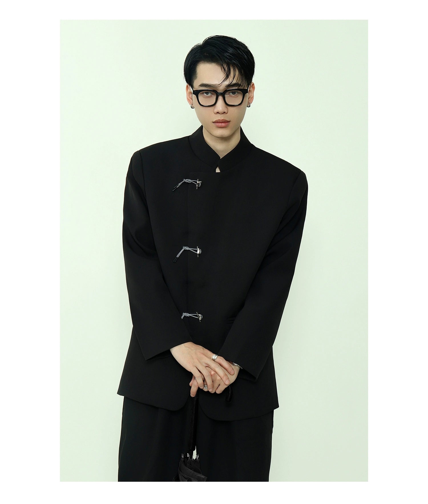 Mandarin Collar Toggle Black Blazer