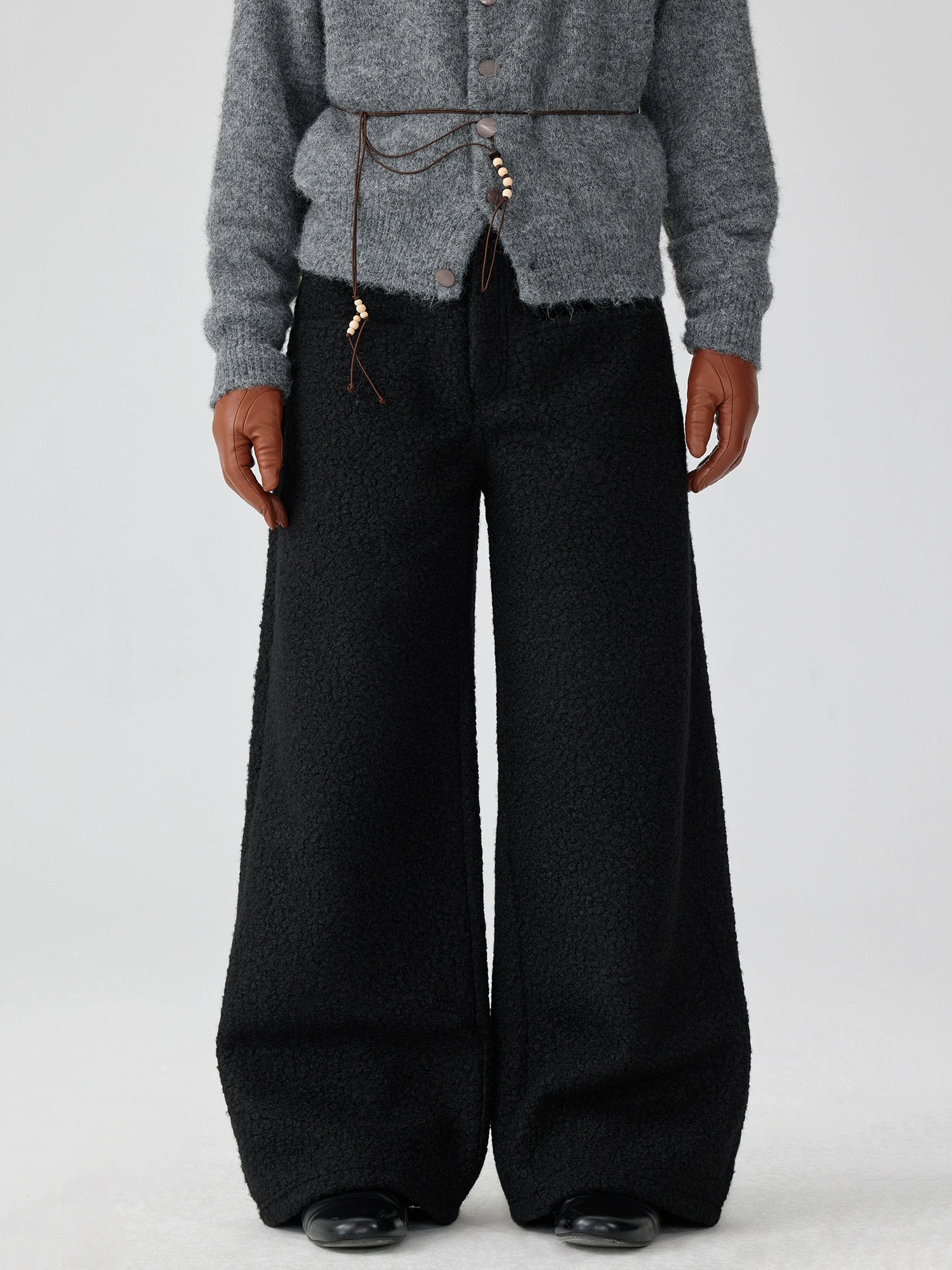 Textured Wide-Leg Fleece Pants