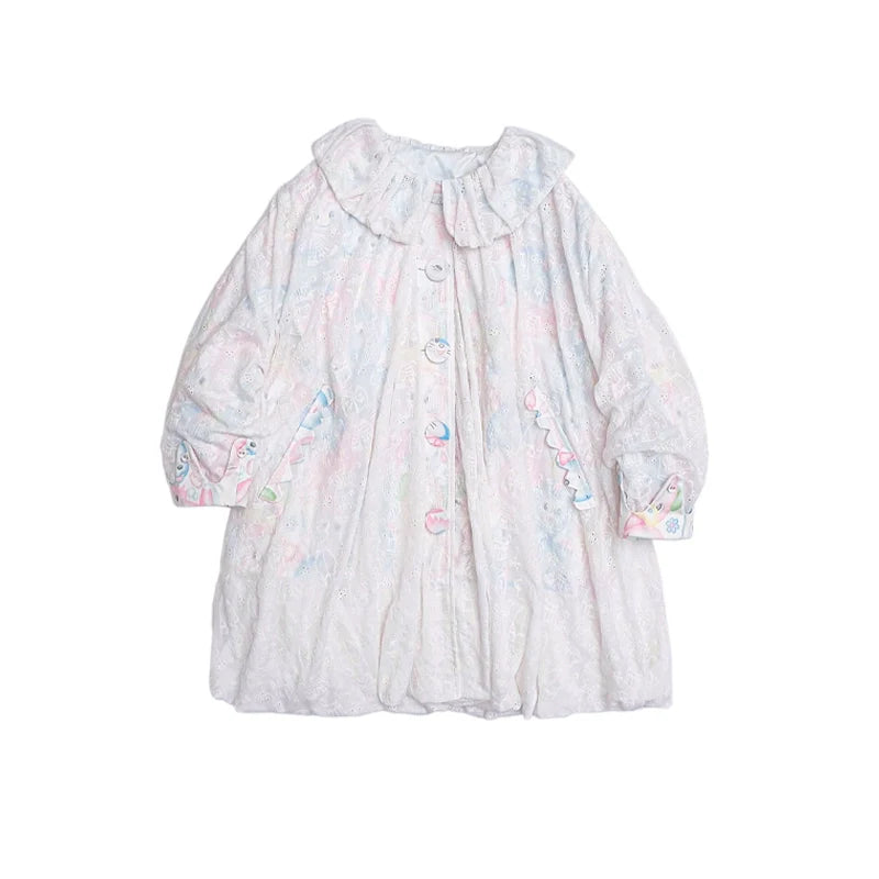 Pastel Eyelet Ruffle Collar Dress