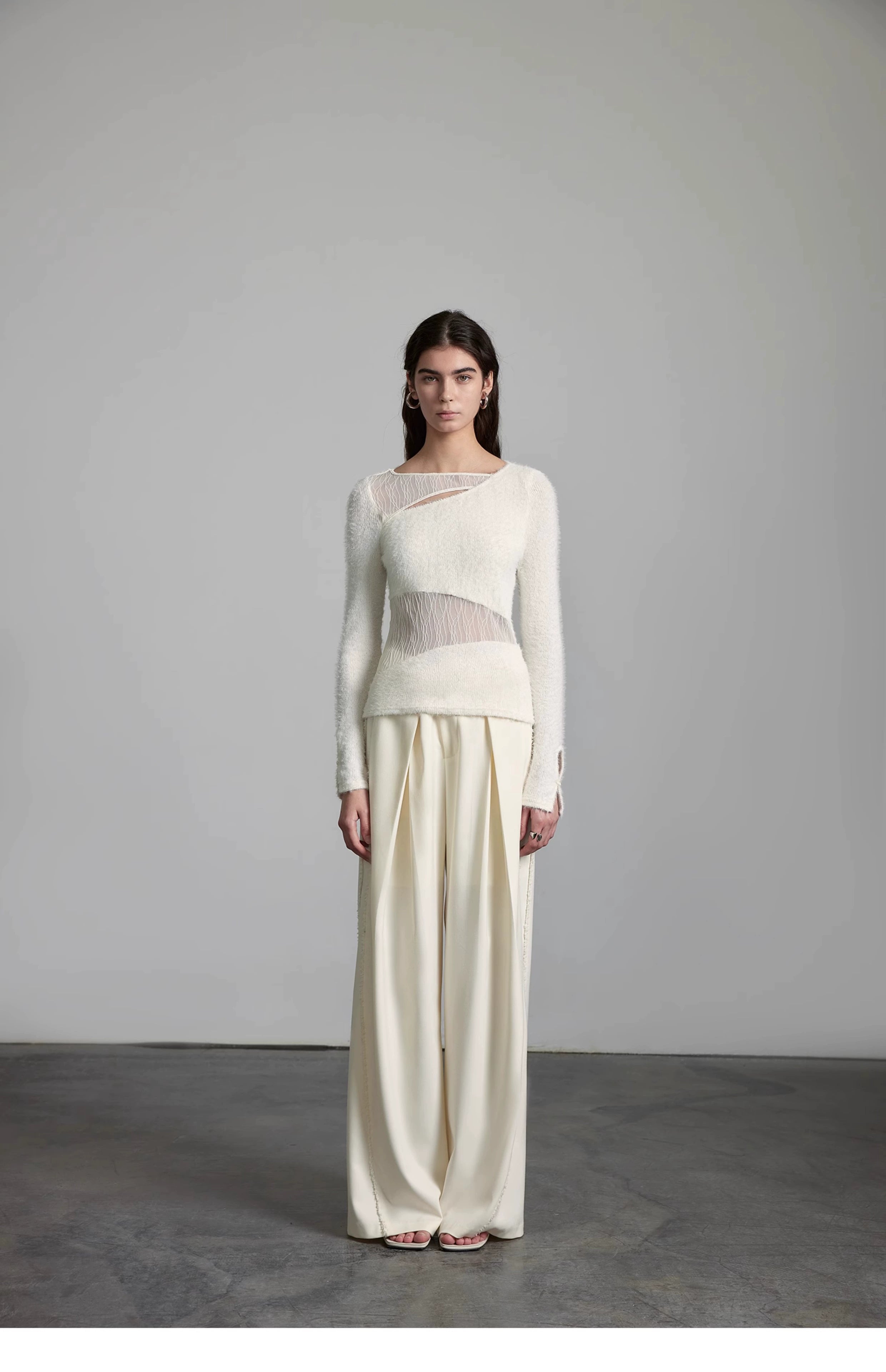 와이드 레그 크림 팬츠