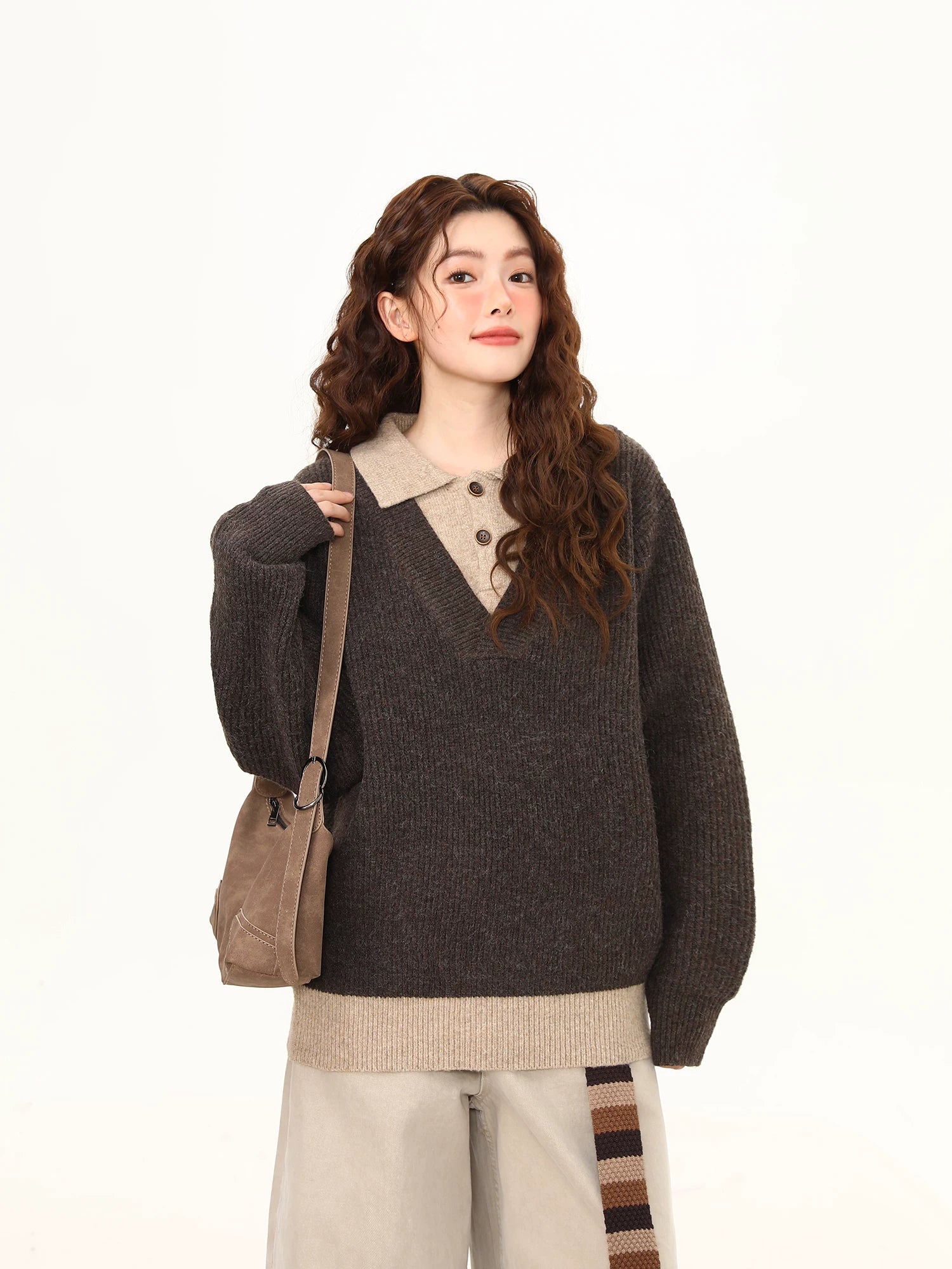 Mocha Layered Collar Knit Sweater