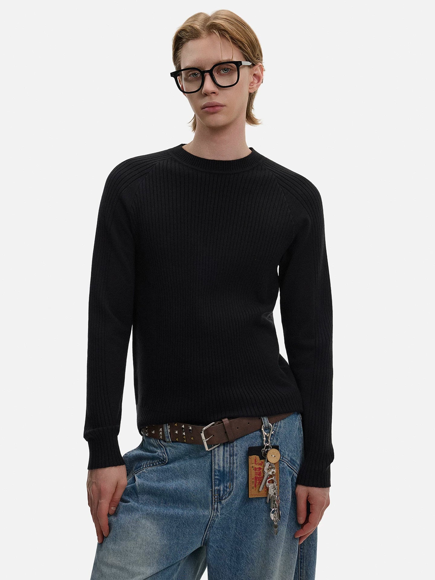 Midnight Ribbed Knit Sweater