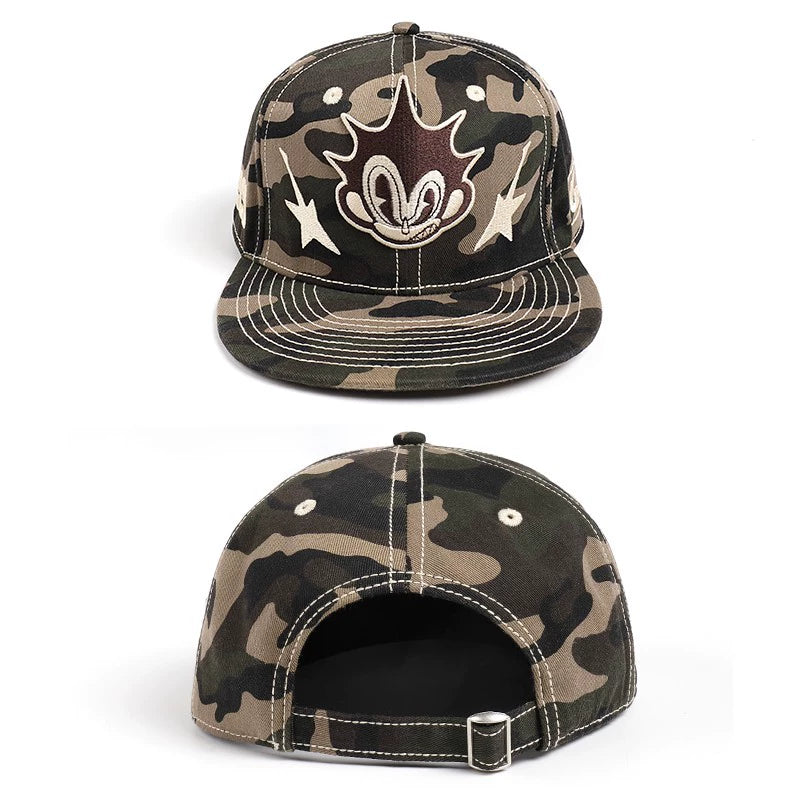 Cartoon Embroidered Denim Snapback Cap