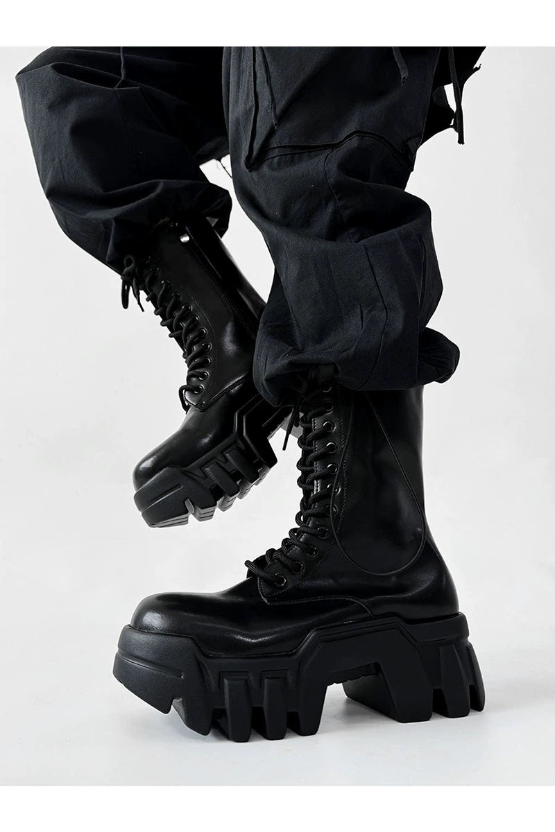 Futuristic Black Zip Platform Combat Boots