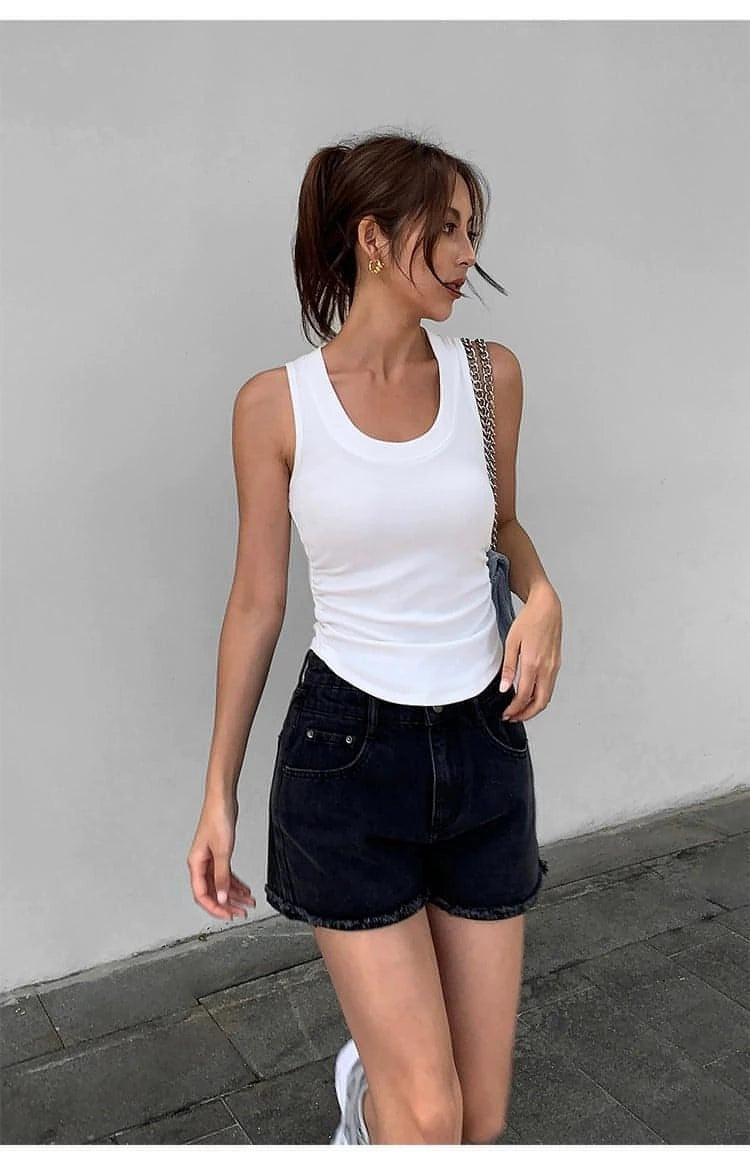 Summer Black Slimming Knitted Tank Top - chiclara