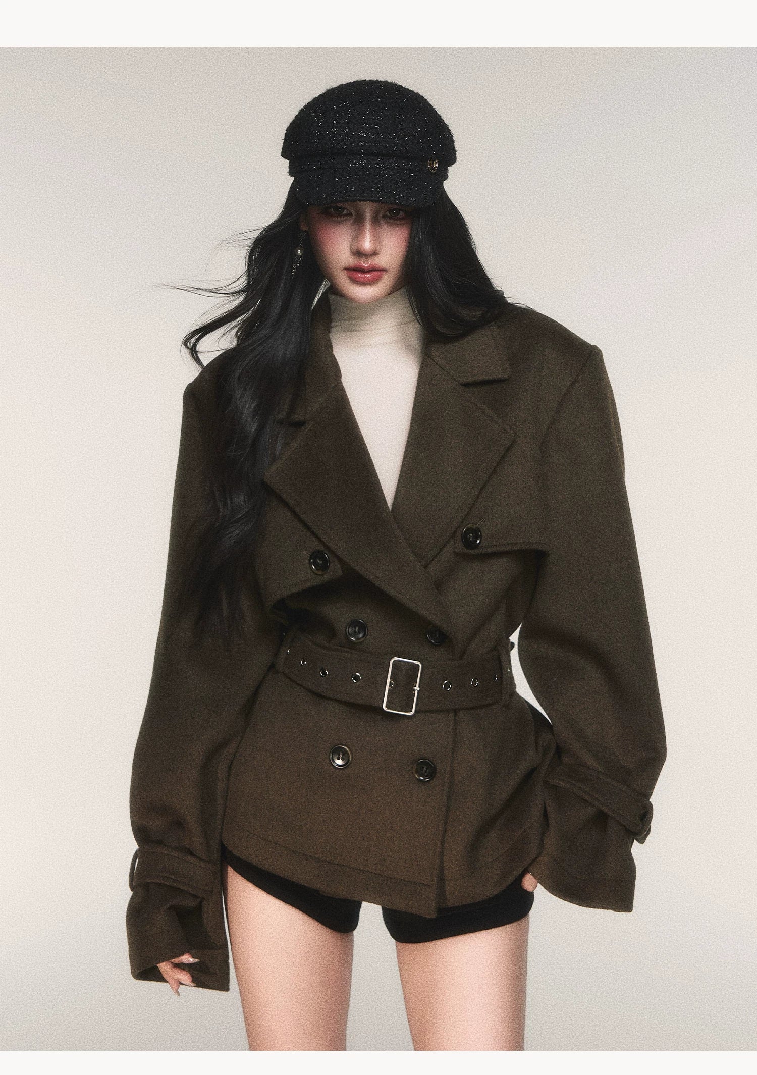 Ember Brigade Belted Peacoat