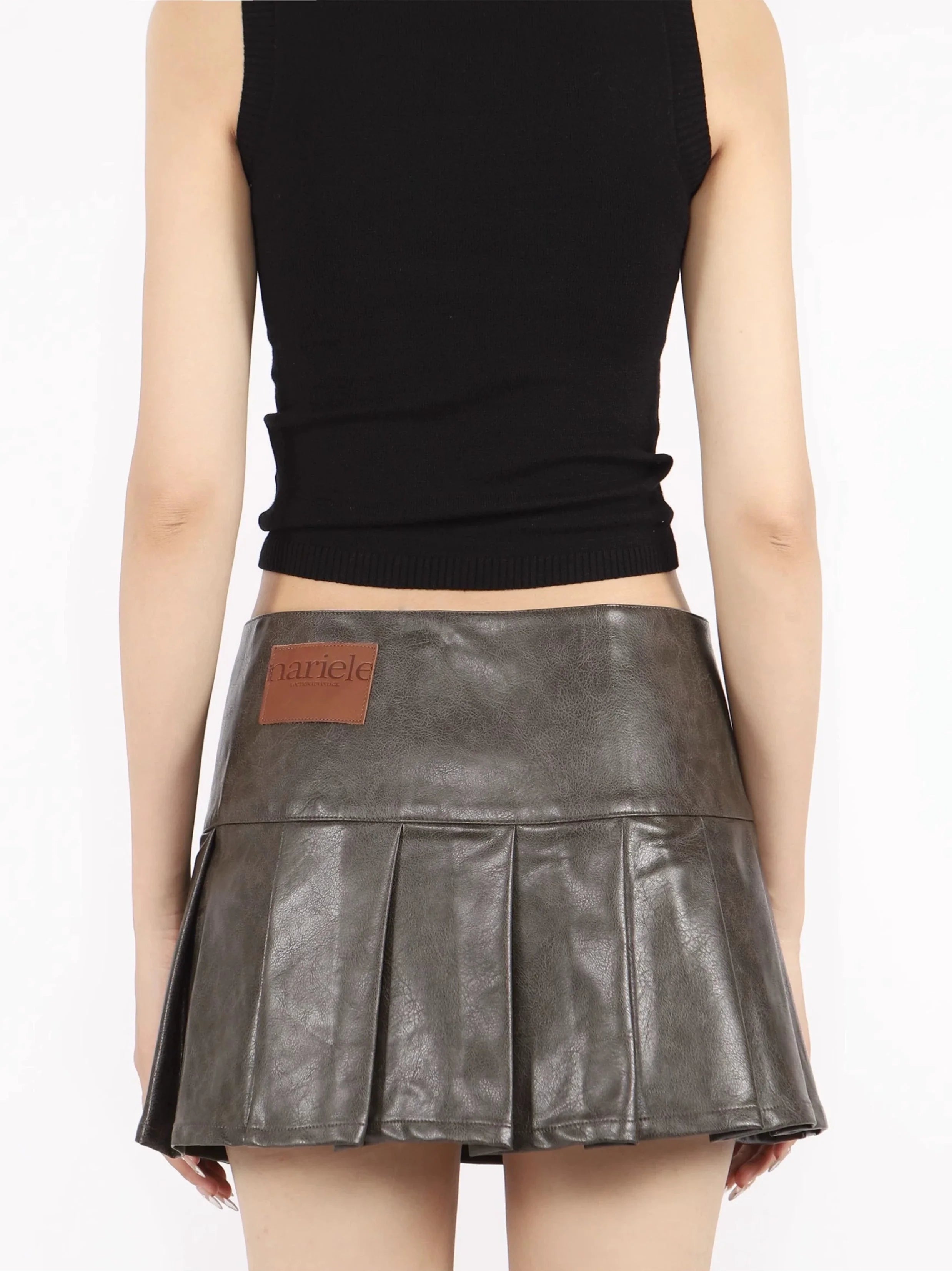 Buckled Leather Pleated Mini Skirt