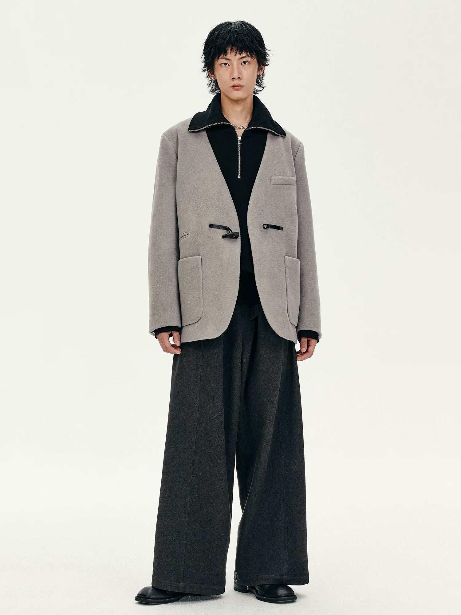 Toggle Closure Collarless Blazer