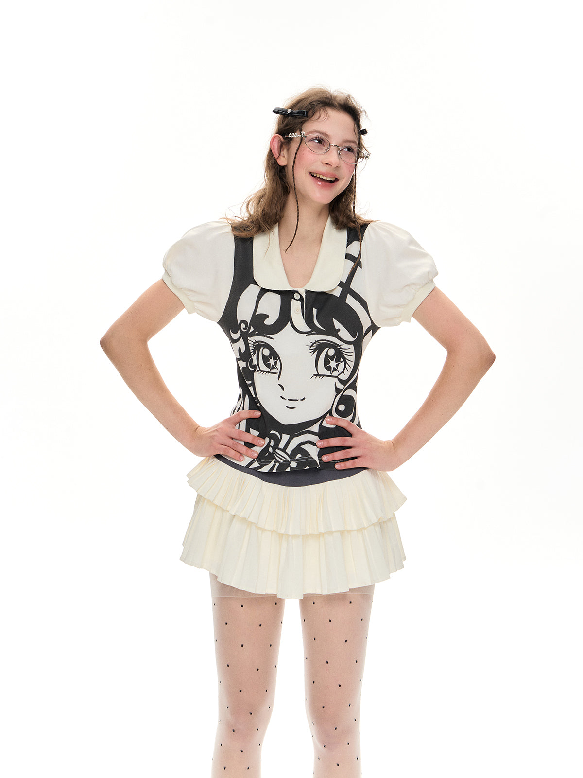 Anime-Inspired Polo & Pleated Skirt Set
