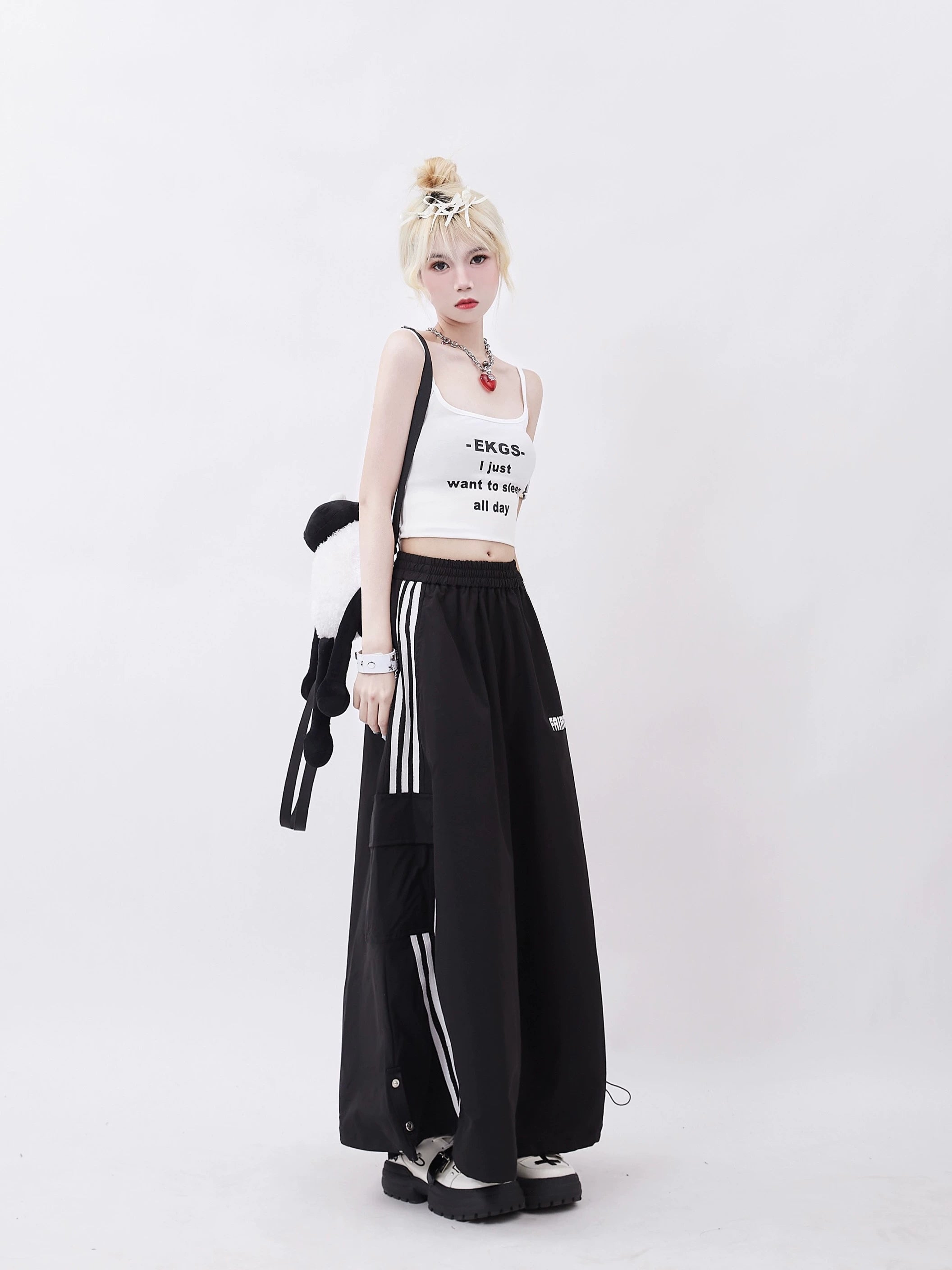 Black Maxi Skirt with White Stripes