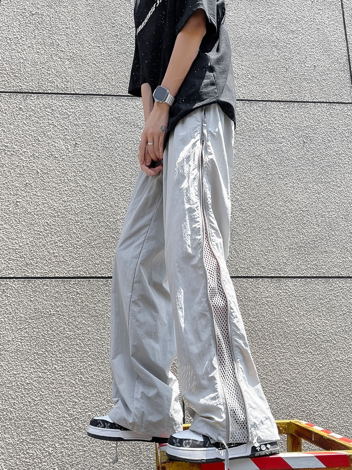 Mesh Panel Wide Leg Pants