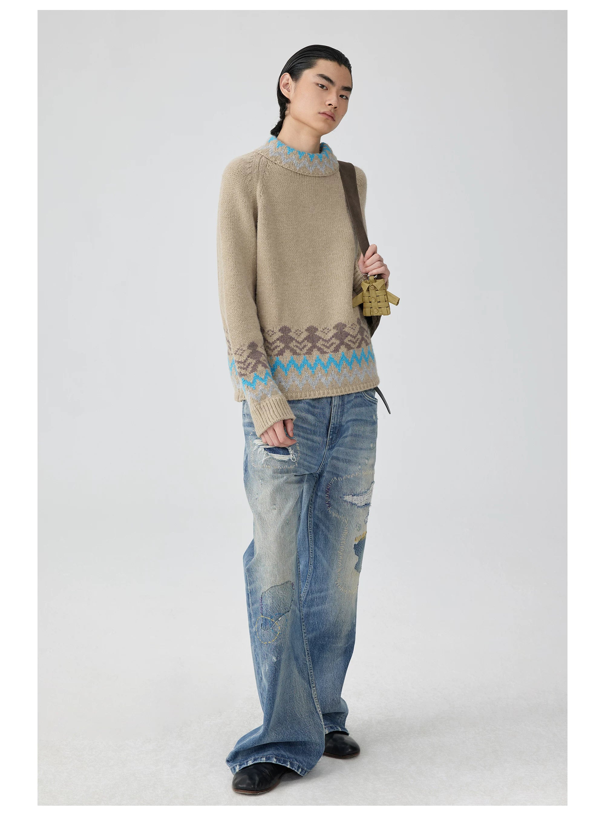 Distressed Patchwork Flared Jeans