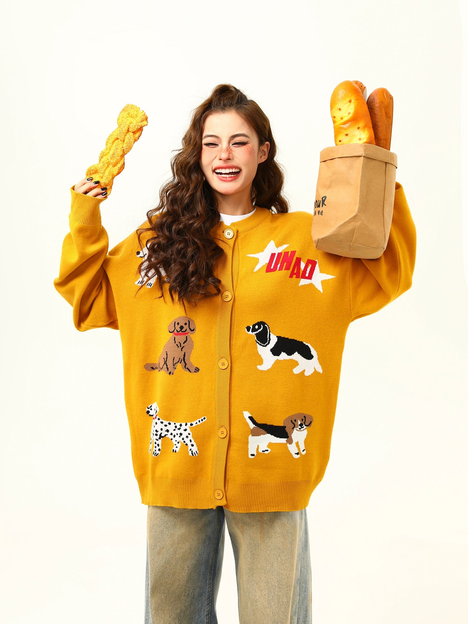 Playful Puppy Pattern Knit Cardigan