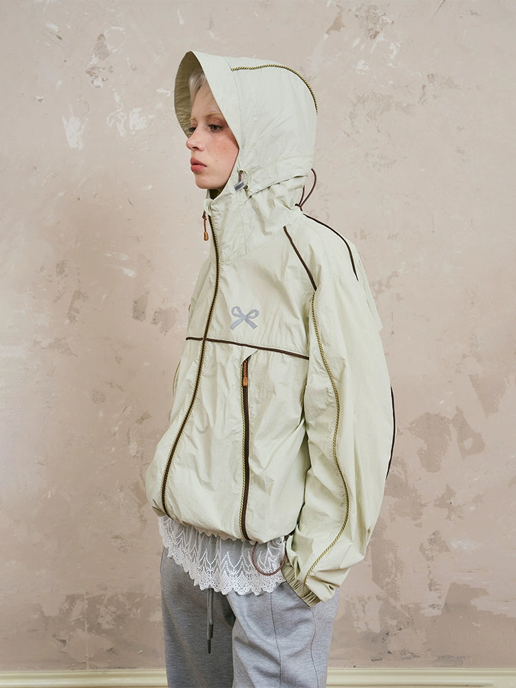 Sporty Hooded Jacket & Tiered Lace Midi Skirt Set