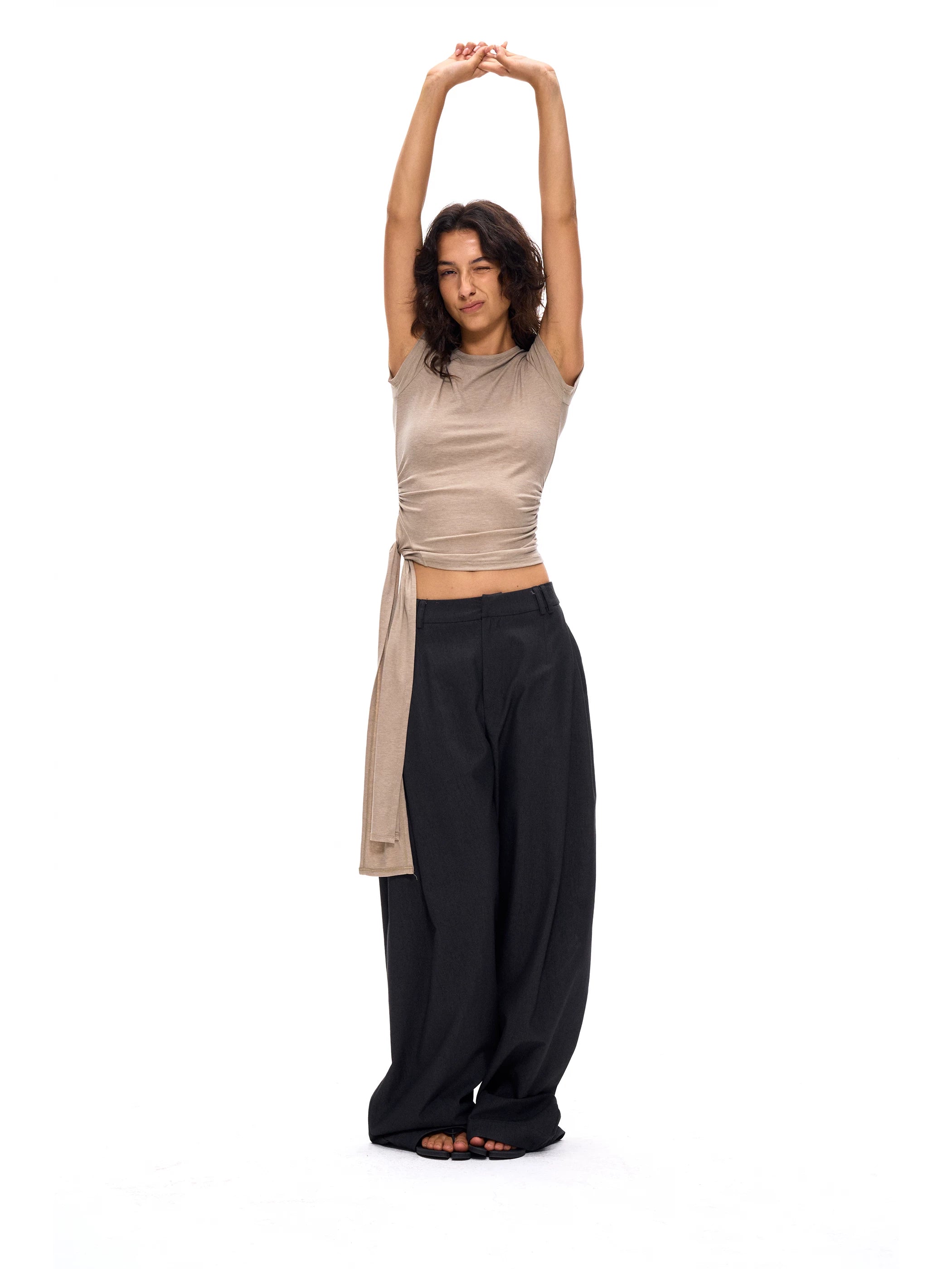 Drape Pleated Wide-Leg Suit Pants