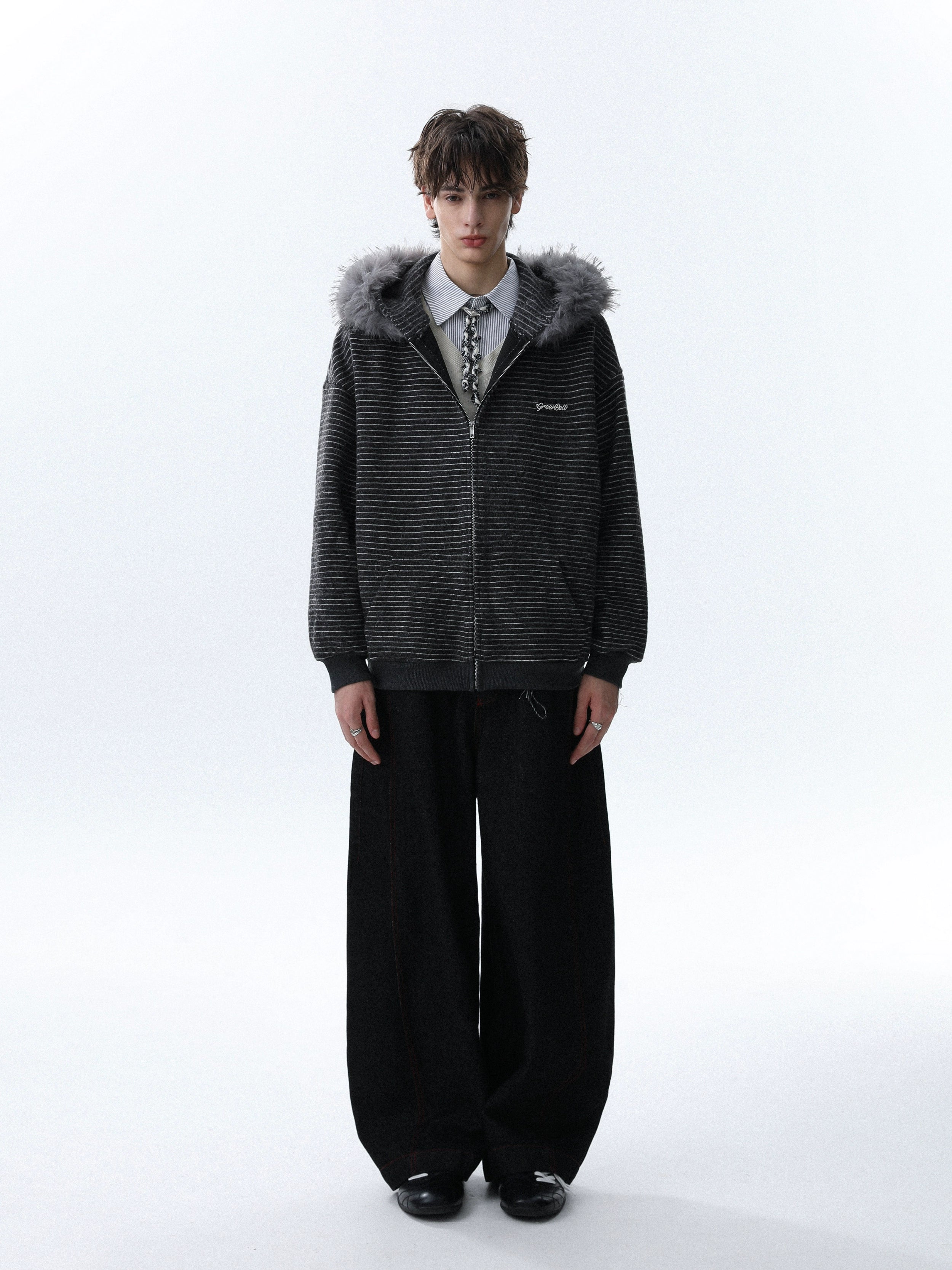 Frostline Striped Faux Fur Hoodie