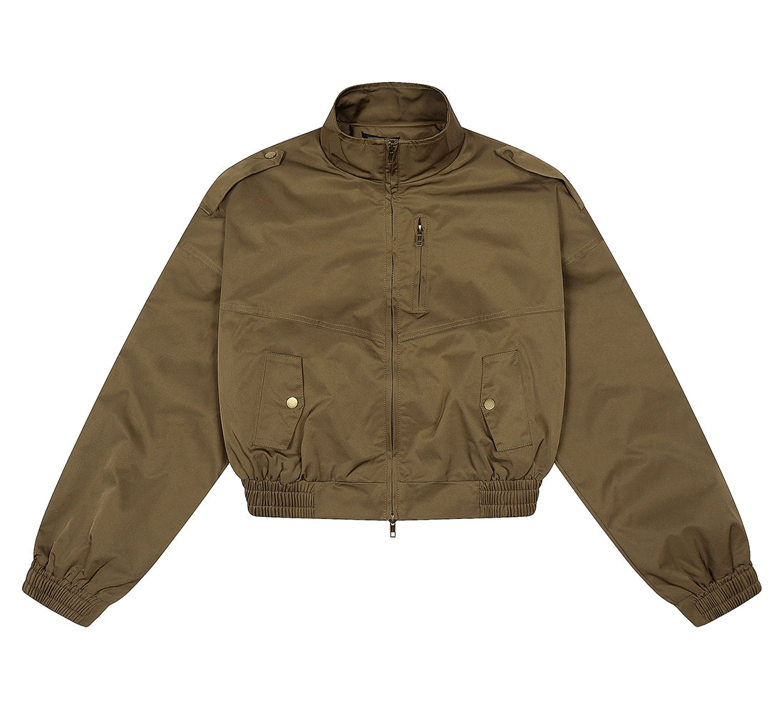 Cropped Utility High Collar Bomber Jacket