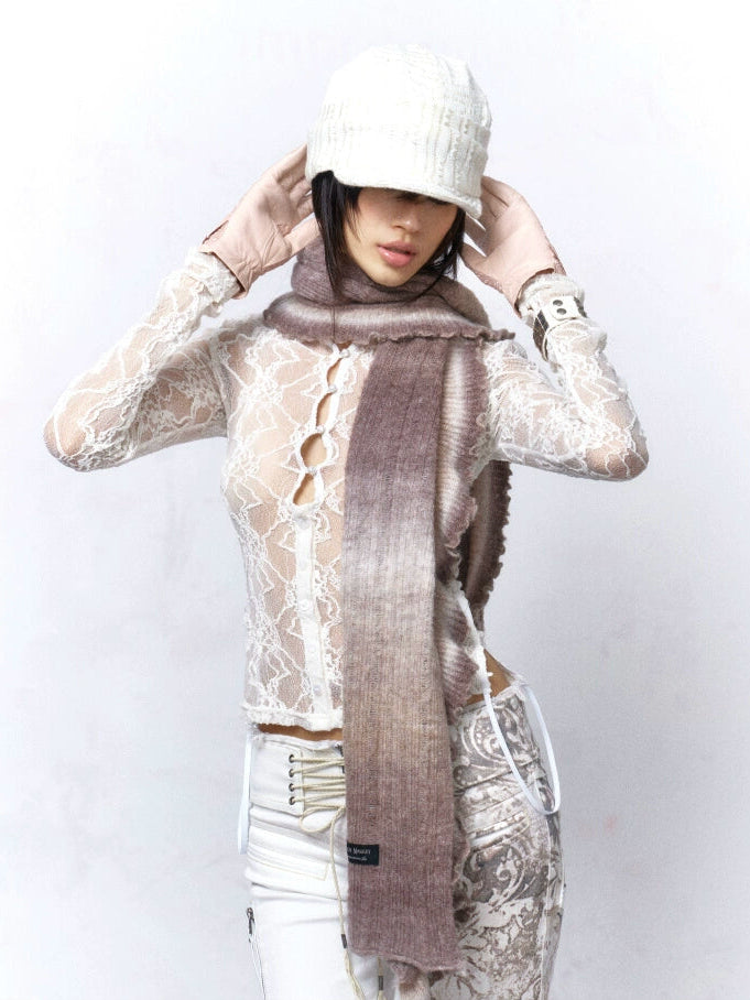 Mocha Drift Ruffle Knit Scarf