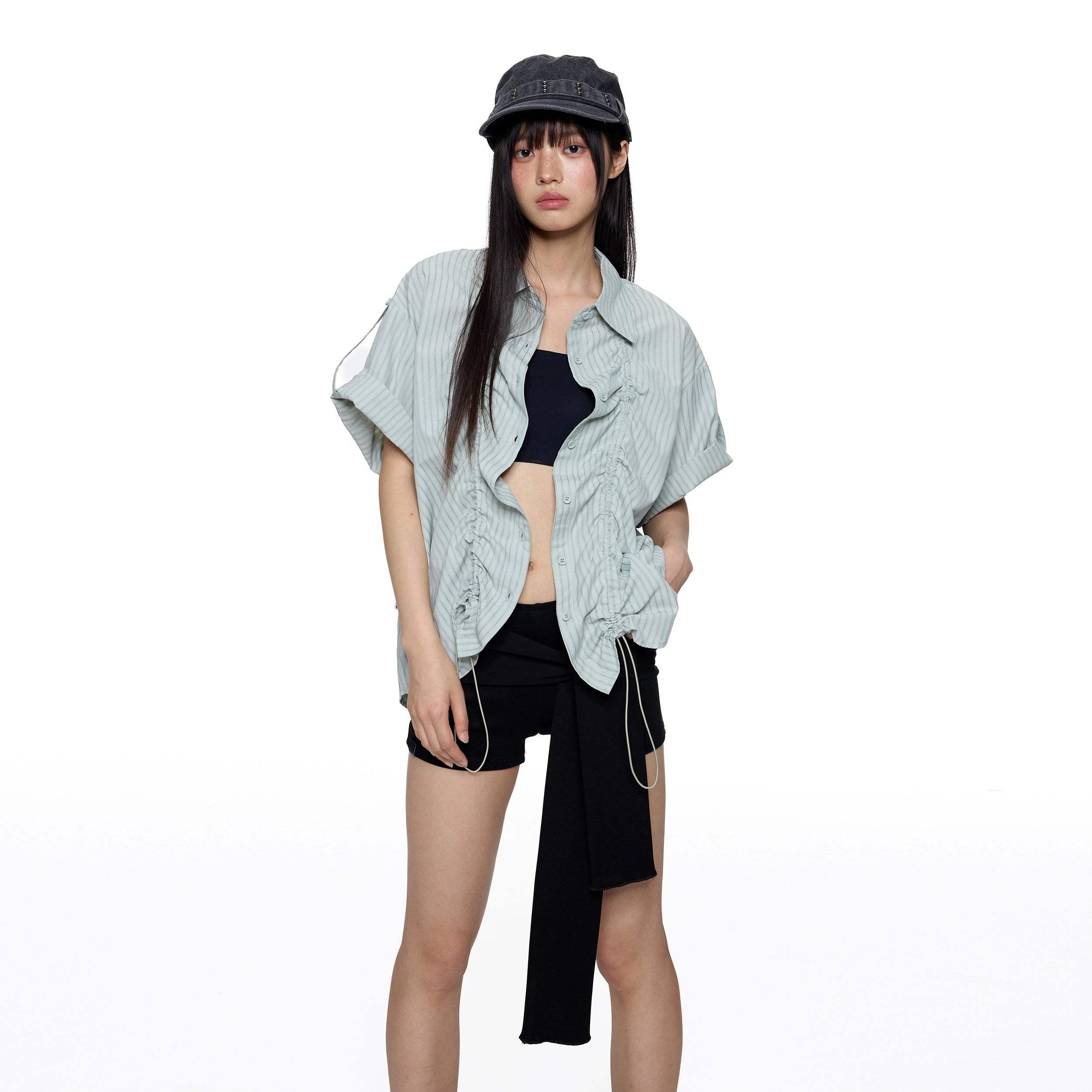 Ruffled Striped Oversized Shirt