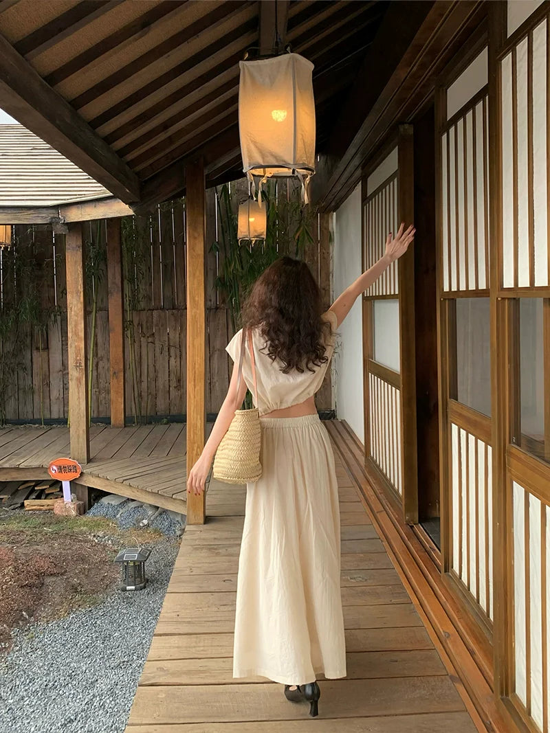 Cream Cap Sleeve Blouse and Maxi Skirt Setup