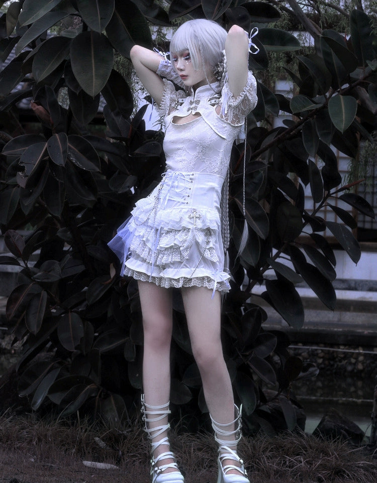 Angelic Lace Puff Sleeve Crop Top